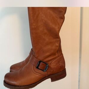 Frye Brown Heeled Boots with Buckle Detail